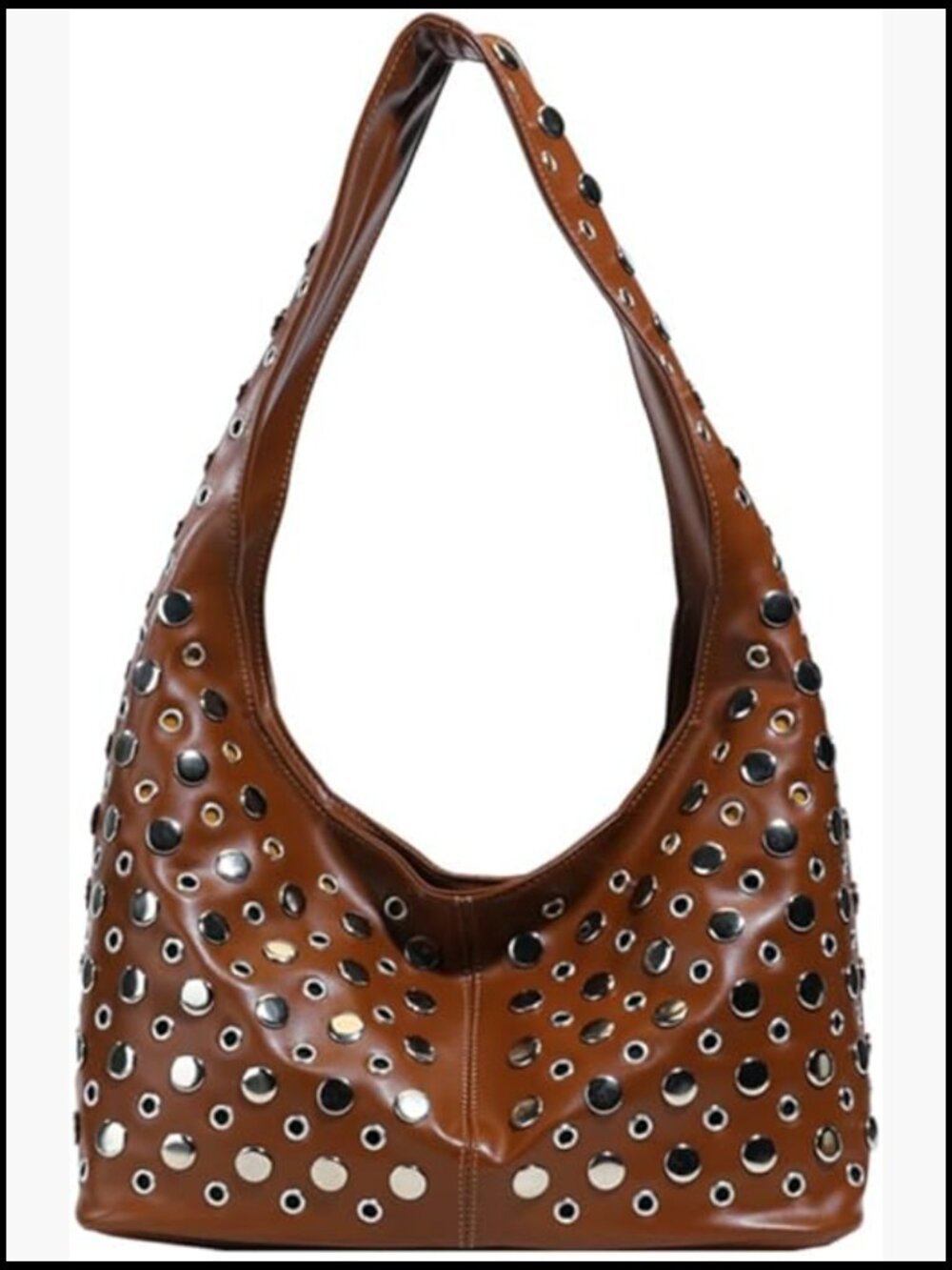 Studded Shoulder Bag Slouchy Hobo Handbag Faux Leather Satchel Purse Trendy - Picture 1 of 7
